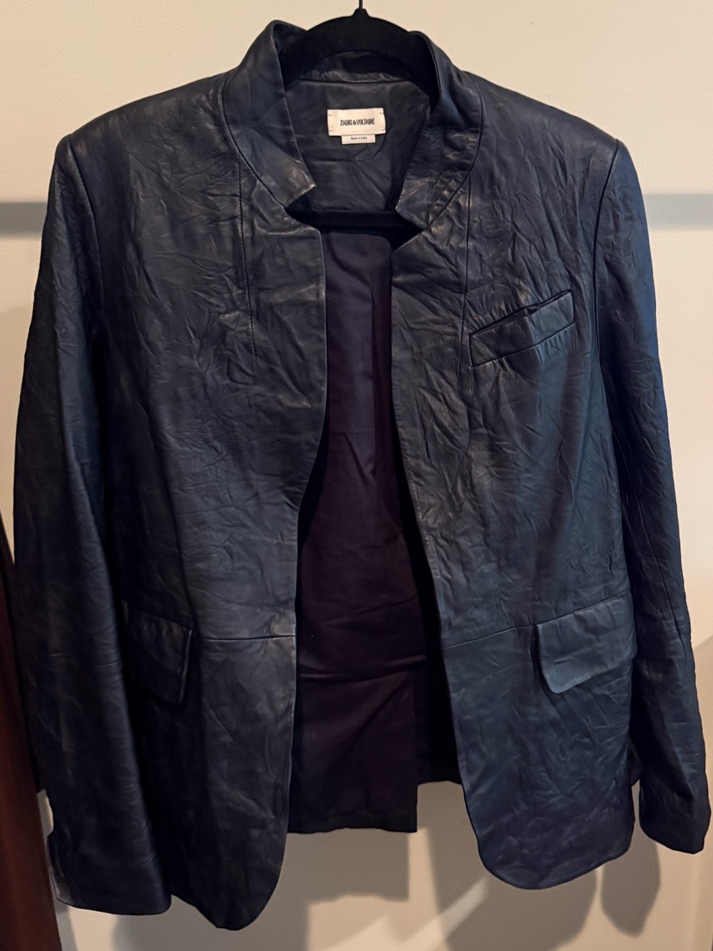 Zadig & Voltaire Women’s Navy Leather Jacket, sz 40